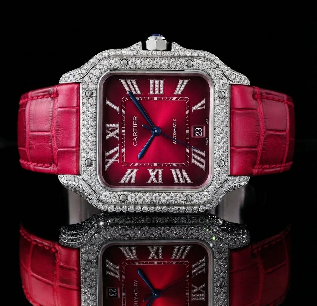 VVS Moissanite Red Watch with Red Leather Strap - Women's Collection