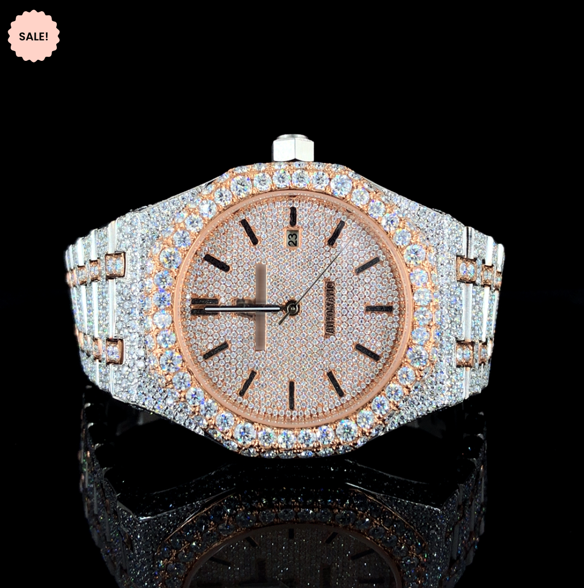 Two-tone Moissanite Automatic Watch For Men - Rose Gold