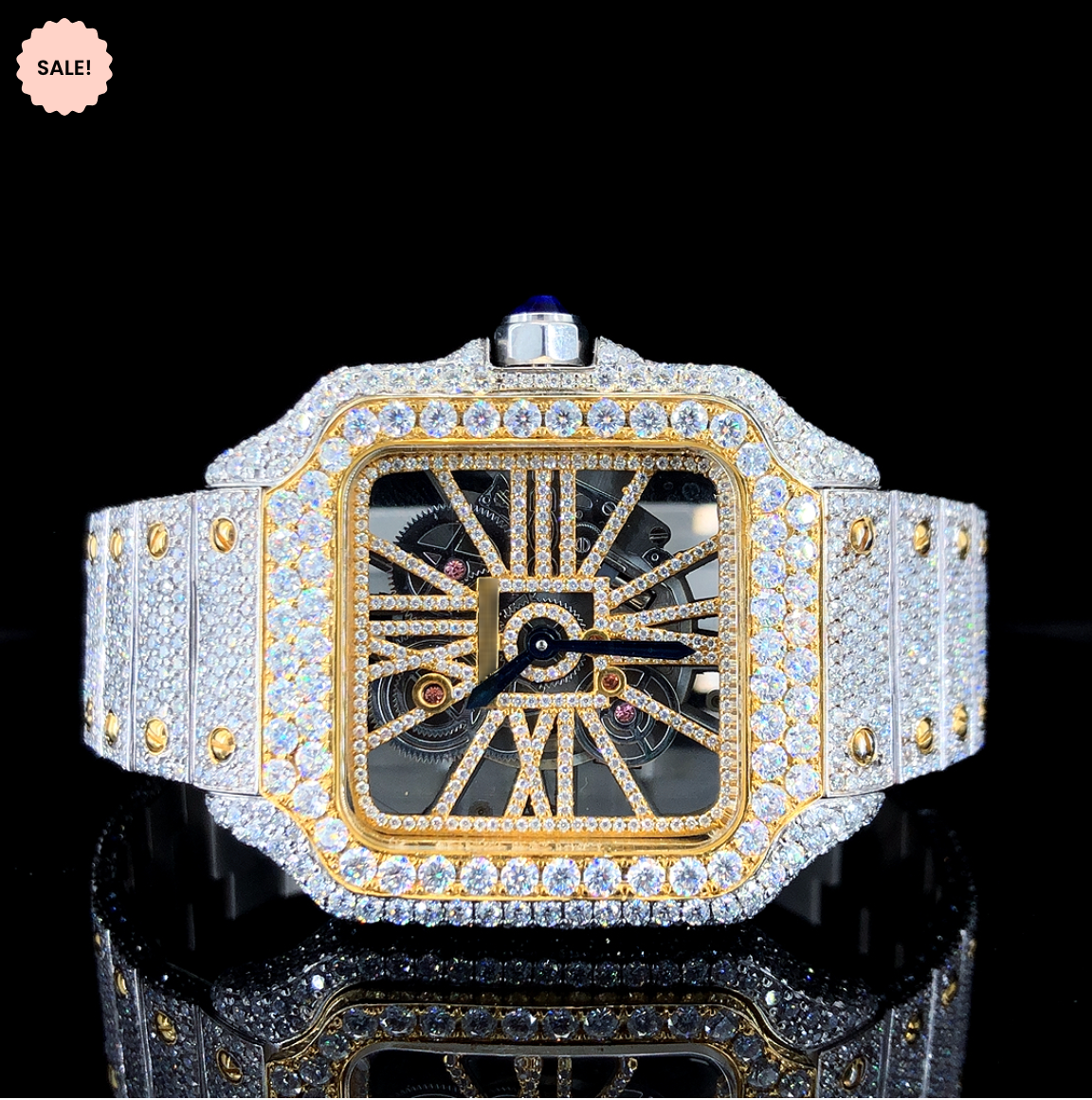 Two-tone Automatic Skeleton Moissanite Watch For Men - Gold